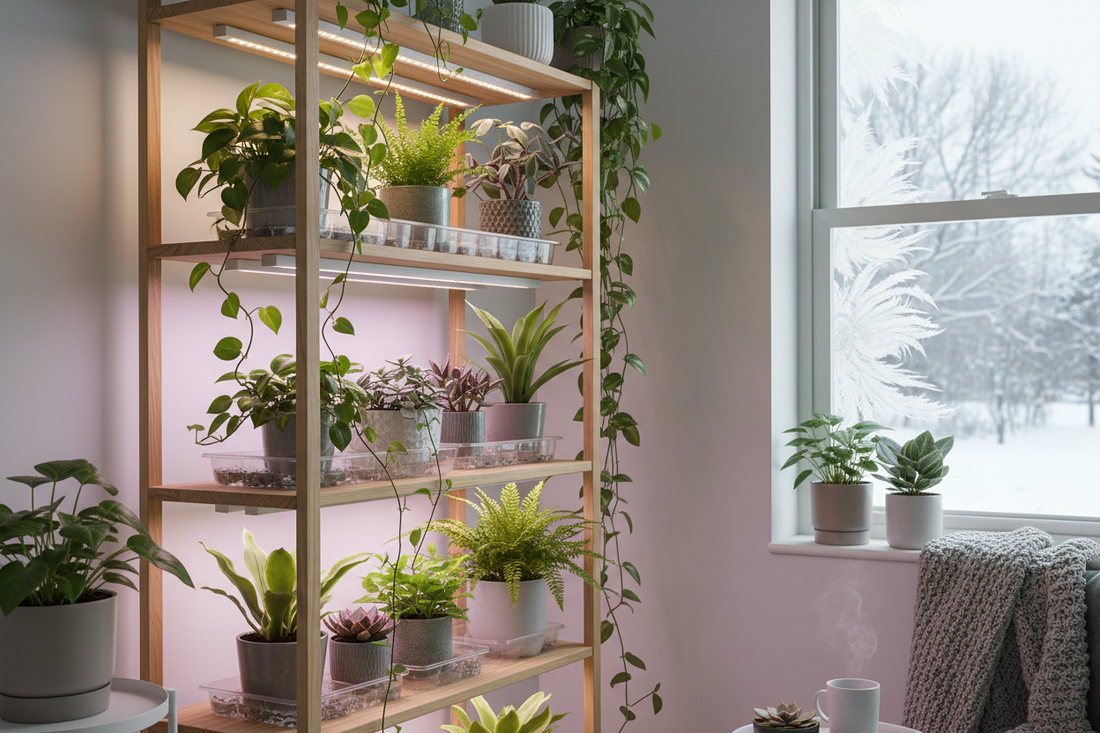 Plant shelf with grow lights: build a living wall in small spaces