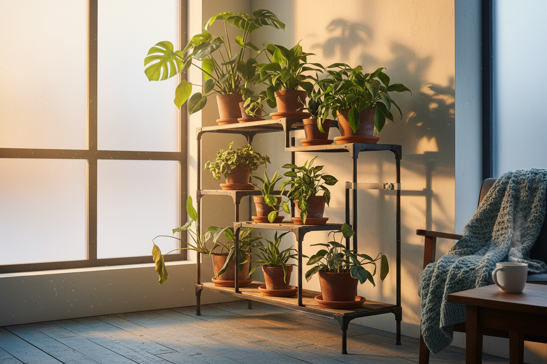 Indoor plant stand: lift off cold floors and light smarter — Early-Winter Edition