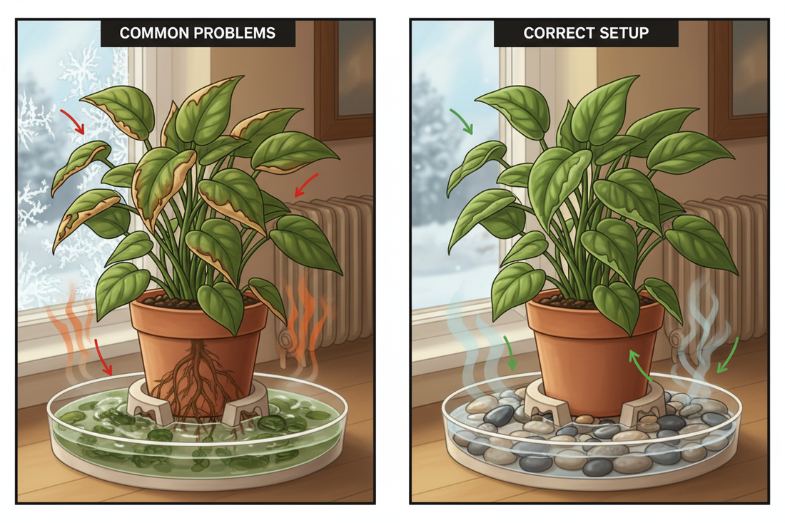 Pebble tray for plants: easy humidity without wet floors — Early-Winter Edition