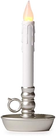 Plow & Hearth Set of 4 AA Battery Operated Window LED Candle Lamps | Auto Timer | Long Lasting Bulbs Never Need Replacing | Holiday Lights | Pewter Base | 9 1/2 H