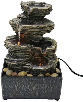 Nature's Mark Cascading Rock Tabletop Water Fountain with Natural River Rocks and LED Lights 9" Height (Power Cord Attached)