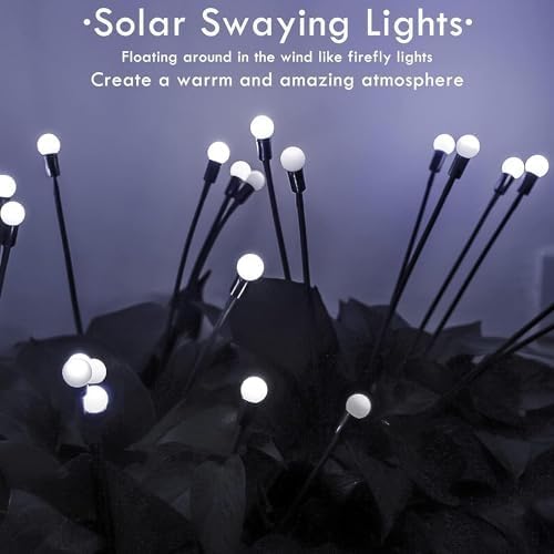 OZS Solar Garden Lights 12pack 96LED Solar Garden Lights - Solar Firefly Lights Outdoor, Solar Swaying Light, Sway by Wind, Solar Fairy Lights Waterproof for Pathway Decoration (Cool White)