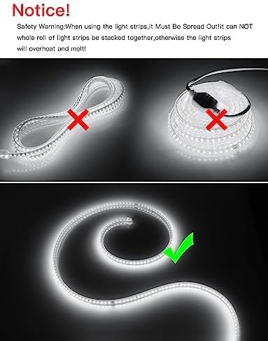 Outdoor LED Strip Lights,AC110V 65.6FT/20M LED Light Strip White,IP65 Waterproof 6500K Flexible LED Rope Lights for Patio Backyard Garden Kitchen Lighting(65.6FT, White)