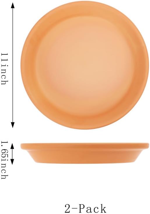 Fcacti 11 inch Large Terra Cotta Plant Saucers, Round Pot Drip Trays,Durable Thicker Clay Plant Tray Flower Pot Saucers for Outdoors Indoors Flower Pots and Planters,Pack of 2