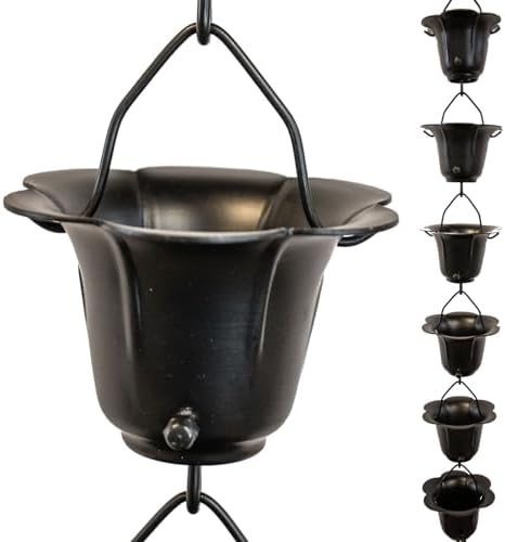 Nutshell Stores Flower Cups Rain Chain - Black - 13 Feet