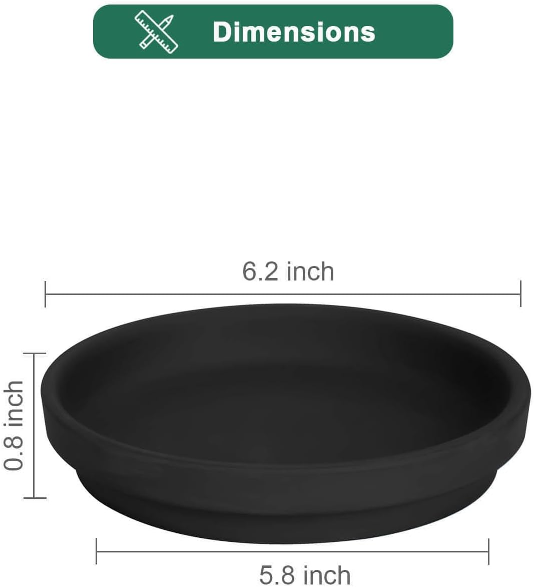 vensovo 6 Inch Black Terracotta Plant Saucer Pots Tray - 6 Pcs Round Planter Saucers for Indoor & Outdoor Plants, Small Clay Trays Perfect for 5 Inch 5.5 Inch 6 Inch Flower Pot