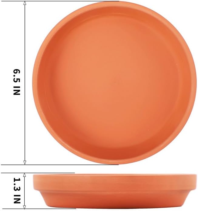 Fcacti 6.5 inch Large Terra Cotta Plant Saucers, Round Pot Drip Trays,Durable Thicker Clay Plant Tray Flower Pot Saucers for Outdoors Indoors Flower Pots and Planters,Pack of 7