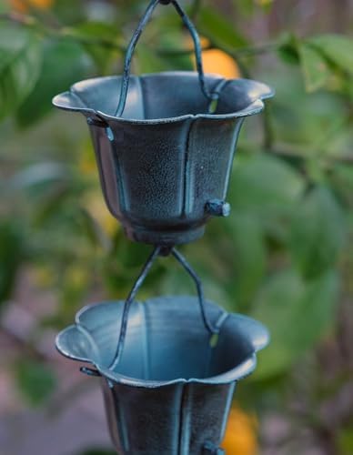 Nutshell Stores Flower Cups Rain Chain - Patina - 8 Feet