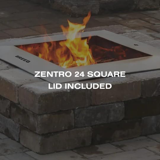 Breeo Zentro Stainless Steel Fire Pit Insert - Smokeless Firepit Ring Insert for Outdoor Fire Pit - for Outside Block, Stone, & Concrete Backyard Firepit Surrounds - Lid Included - Square 24"