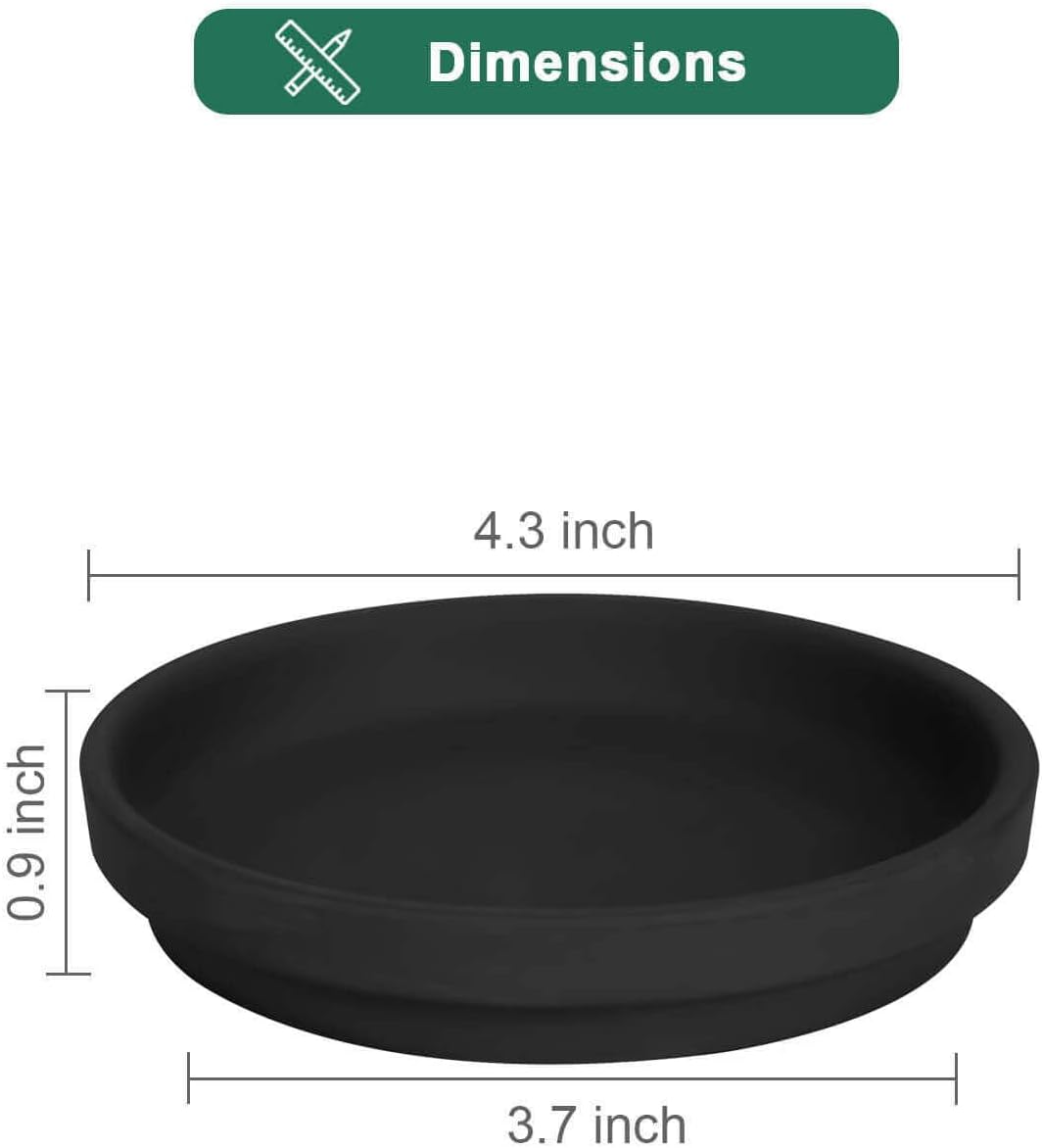 vensovo 4 Inch Black Terracotta Plant Saucer Pots Tray - 6 Pcs Round Planter Saucers for Indoor & Outdoor Plants, Small Clay Trays Perfect for 3 Inch 3.5 Inch 4 Inch Flower Pot