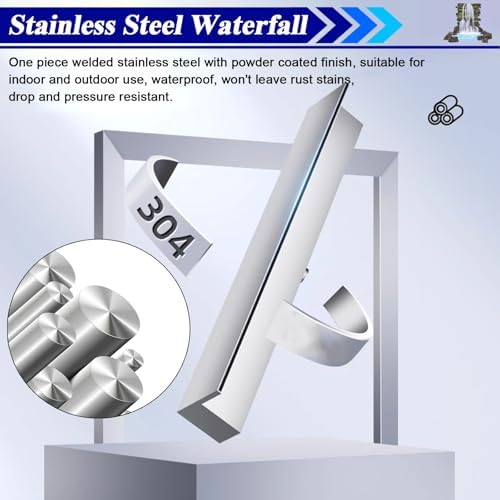 Waterfall Spillway 72 Inch - Garden Fountain Waterfall Embedded Mounting, Heavy Duty Stainless Steel Spray Water Accessories for Pond and Patio