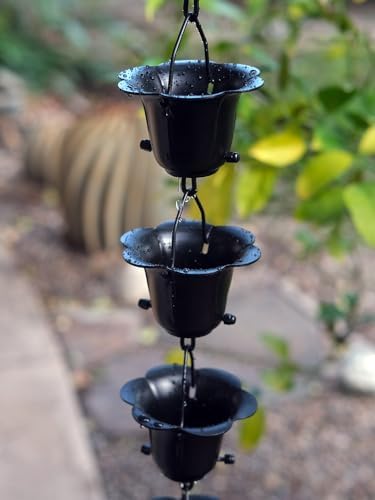 Nutshell Stores Flower Cups Rain Chain - Black - 9 Feet