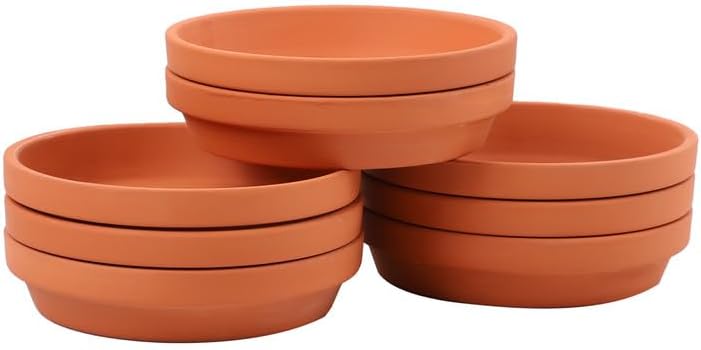 Fcacti 6 inch Middle Terra Cotta Plant Saucers, Round Pot Drip Trays,Durable Thicker Clay Plant Tray Flower Pot Saucers for Outdoors Indoors Flower Pots and Planters,Pack of 8