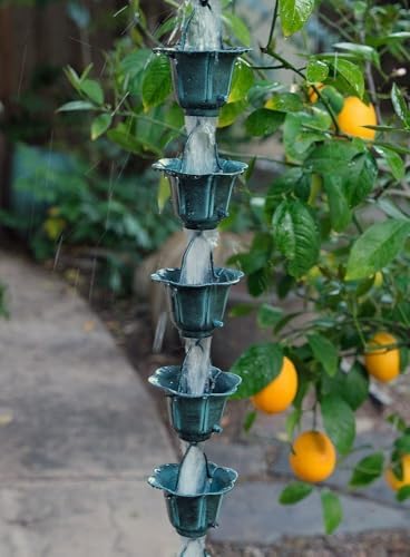 Nutshell Stores Flower Cups Rain Chain - Patina - 13 Feet