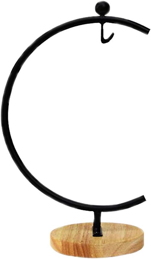 Archi G-Shaped Ornament Display Stand Iron Pothook Stand for Hanging Glass Terrarium/Picture with Wood Base (G Shape-Black)