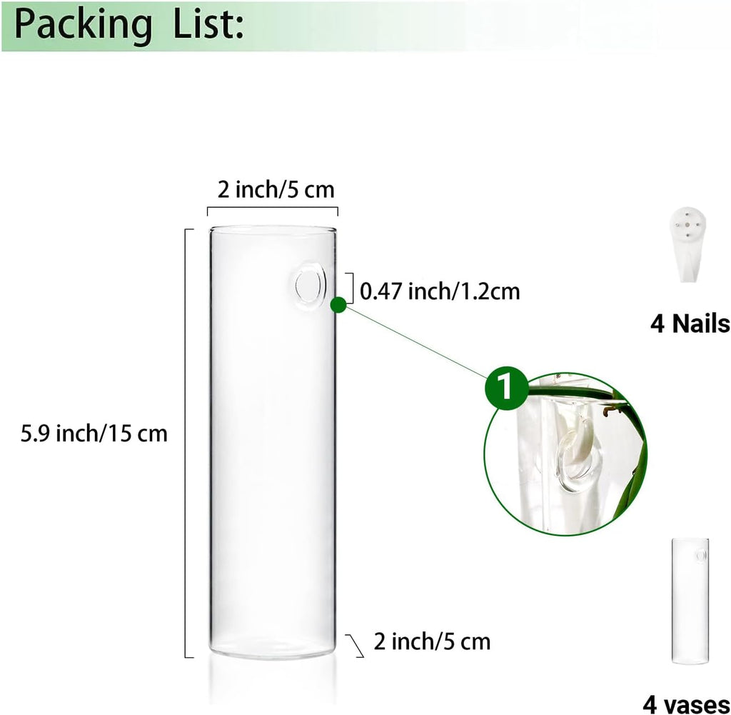 Ivolador Wall Plant Propagation Station Hanging Glass Planter Vase Terrarium Container Cylinder Shape Perfect for Propagating Hydroponic Plants Home Office Garden Decor Wedding-4PCS