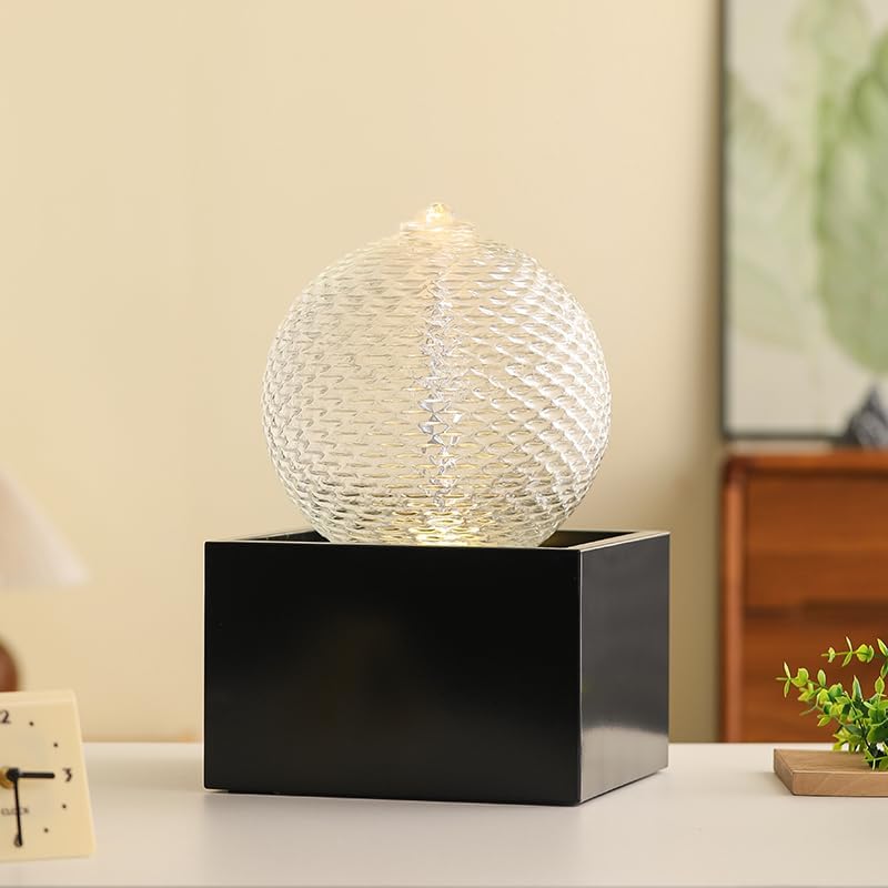 Indoor Water Feature Tabletop Ceramic Fountain Home Kitchen Office Decoration Modern Design Style (Black biger Size)