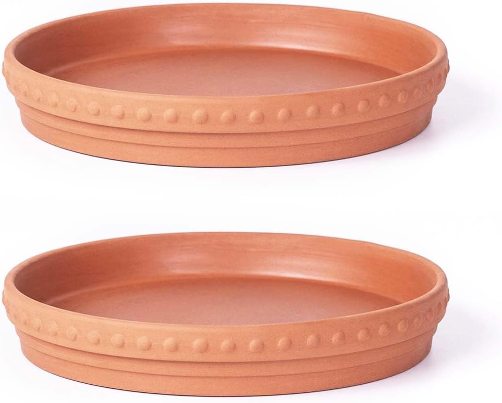 YBX 8-inch Plant Saucer Premium Terracotta Saucer Round Ceramic Plant Trays, Pack of 2 (Nature/Terracotta)