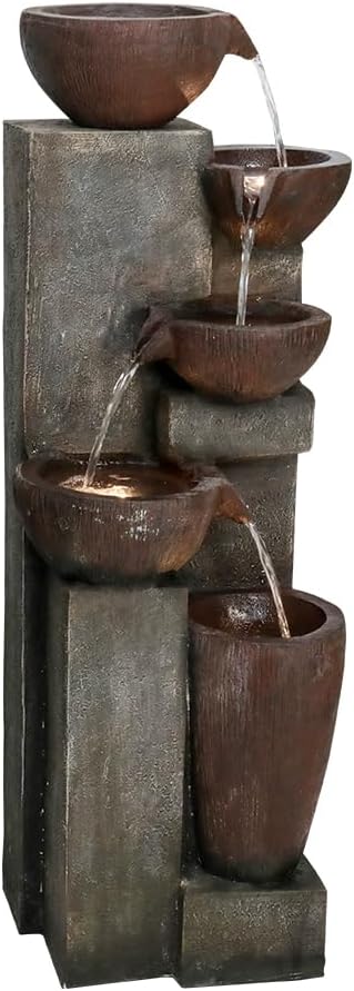 40”H Outdoor Garden Fountain Clearance with LED Lights –5-Tier Indoor Modern Floor-Standing Waterfall Fountains for Garden, Office, Deck, Patio, Porch, Yard and Home Art Décor (grey1)