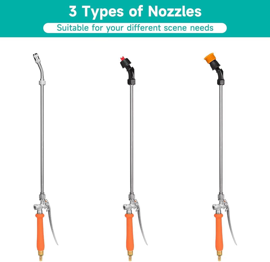 All Metal Sprayer Wand with 3 Types of Nozzles, Fan Nozzle Replacement Sprayer Wand, Stainless Steel Sprayer Wand with 1/4" & 3/8" Brass Barb and 2 Hose Clamps (3 Nozzles 44 Inches Sprayer Wand)
