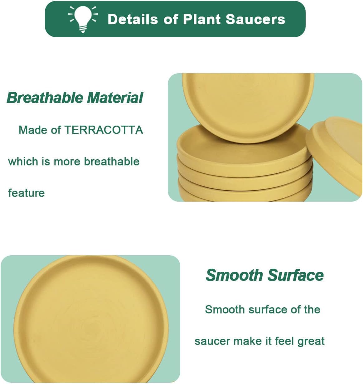 vensovo 6 Inch Yellow Terracotta Plant Saucer Pots Tray - 6 Pcs Round Planter Saucers for Indoor & Outdoor Plants, Small Clay Trays Perfect for 5 Inch 5.5 Inch 6 Inch Flower Pot