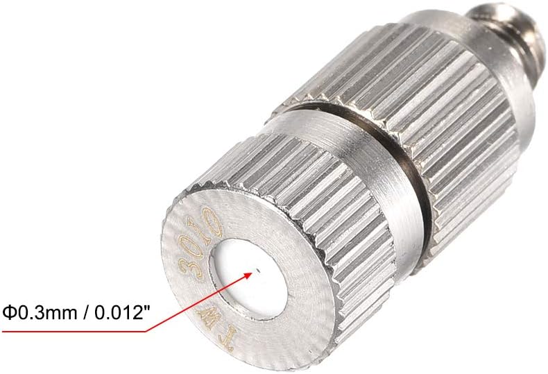 uxcell Brass Misting Nozzle - 3/16-inch Threaded 0.3mm Orifice Dia Fogging Spray Head for Outdoor Cooling System - 5 Pcs Silver Tone