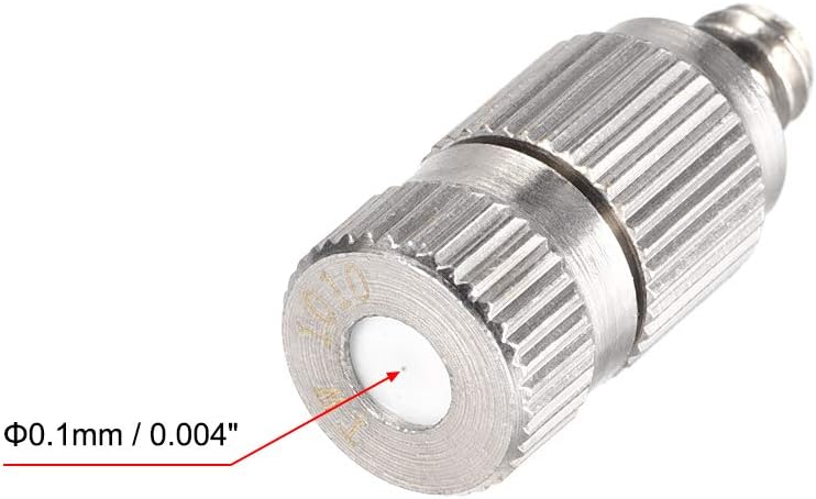 uxcell Brass Misting Nozzle - 3/16-inch Threaded 0.1mm Orifice Dia Fogging Spray Head for Outdoor Cooling System - 5 Pcs Silver Tone