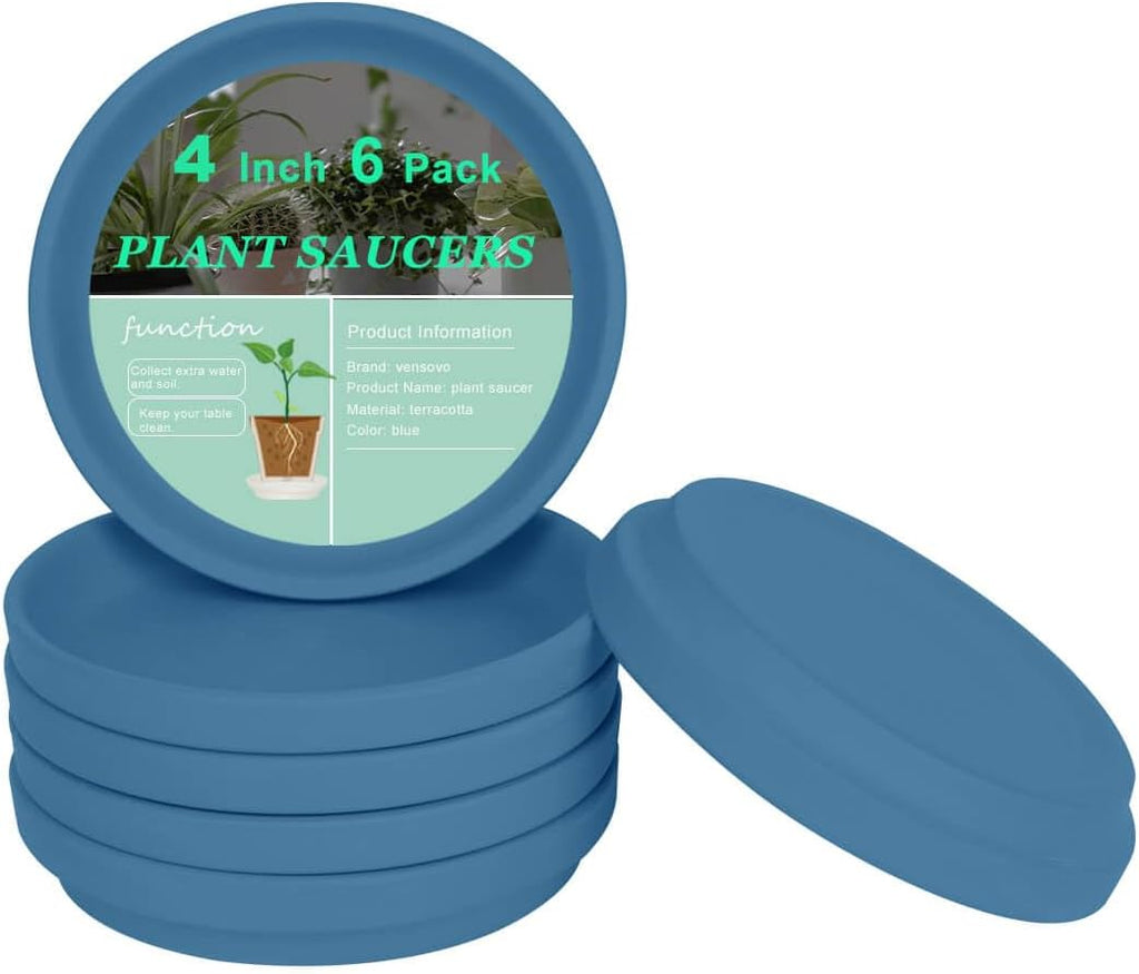 vensovo 6 Inch Steel Blue Terracotta Plant Saucer Pots Tray - 6 Pcs Round Planter Saucers for Indoor & Outdoor Plants, Small Clay Trays Perfect for 5 Inch 5.5 Inch 6 Inch Flower Pot