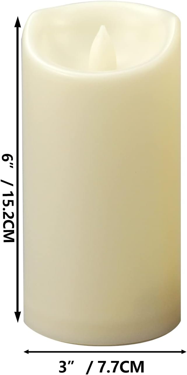 Waterproof Outdoor Battery Operated Flameless Pillar Candles with Timer White Plastic Realistic Flickering Fake Electric LED Lights for Lantern Garden Wedding Christmas Decorations 3”x6” 2 PCS