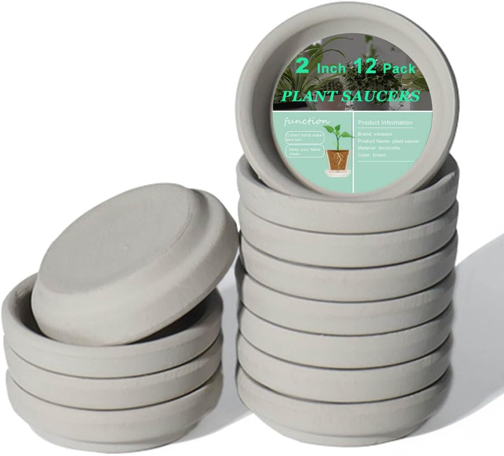 vensovo 2 Inch Grey Terracotta Plant Saucer Pots Tray - 12 pcs Mini Planter Saucers for Indoor & Outdoor Plants, Small Clay Trays Perfect for 1 Inch 1.5Inch Flower Pot