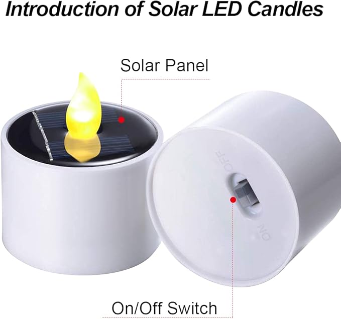 Solar Candle Lights,Flameless Candle Lights,Solar Rechargeable Tea Wax lamp,6 flameless Candle Light, Suitable for Wedding, Valentine's Day, Halloween, Christmas (Small Solar Candle)