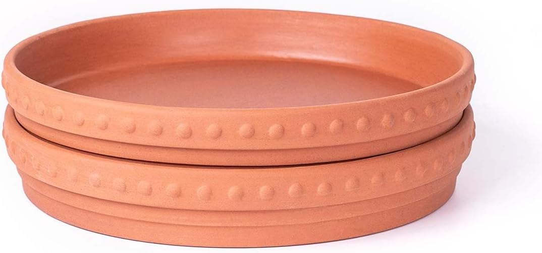 YBX 8-inch Plant Saucer Premium Terracotta Saucer Round Ceramic Plant Trays, Pack of 2 (Nature/Terracotta)