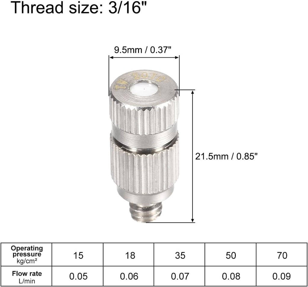 uxcell Brass Misting Nozzle - 3/16-inch Threaded 0.2mm Orifice Dia Fogging Spray Head for Outdoor Cooling System - 5 Pcs Silver Tone