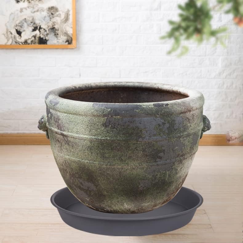 2 Pack of 14 inch Plant Saucer, Heavy Duty Round Plastic Plant Water Tray, Bird Bath Bowls, Plant Saucers for Indoors, Pot Drip Trays for Planter 12-14" (14", Cement)