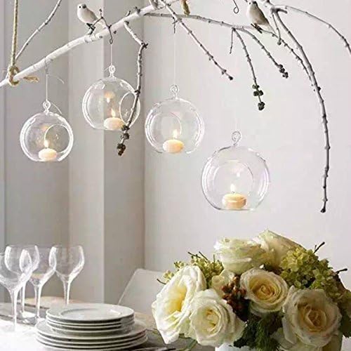 12 Pcs 3.15"/ 8cm Hanging Glass Tealight Holder Globe Plant Terrariums Glass Orbs Air Plants Tea Light Candle Holders Home Decor Indoor Outdoor Garden (with 2 Holes, 9 Pcs + 3 Pcs)