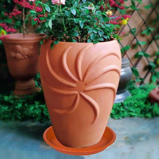 4 Pack of 18 19 inch Plant Saucer Drip Tray, Large Deep Plastic Flower Planter Saucers and Drip Trays for Indoors Outdoors, Bath Baths Bowls, Heavy Durable Plant Plate Water Catcher (18", Terracotta)