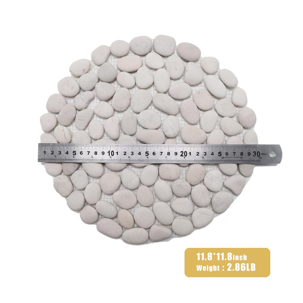 12 inch River Rock Stepping Stone - Diamater Pavers for Outdoor Garden Walkway, Landscaping - Polished Pebble Step Stones for Patio Yard Lawn Pathway, Set of 6 (Roundness,White)