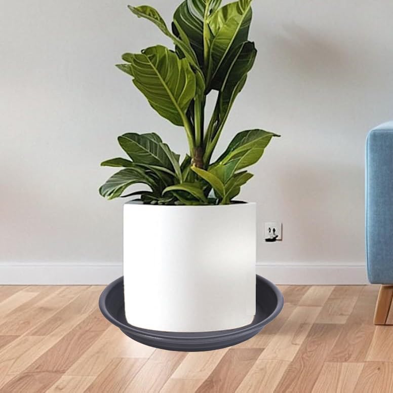 4 Pack Plant Saucer Drip Tray 13 14 inch, Large Plastic Flower Planter Saucers and Drip Trays for Indoors Outdoors, Heavy Durable Plant Plate Water Catcher (14", Dark Gray)