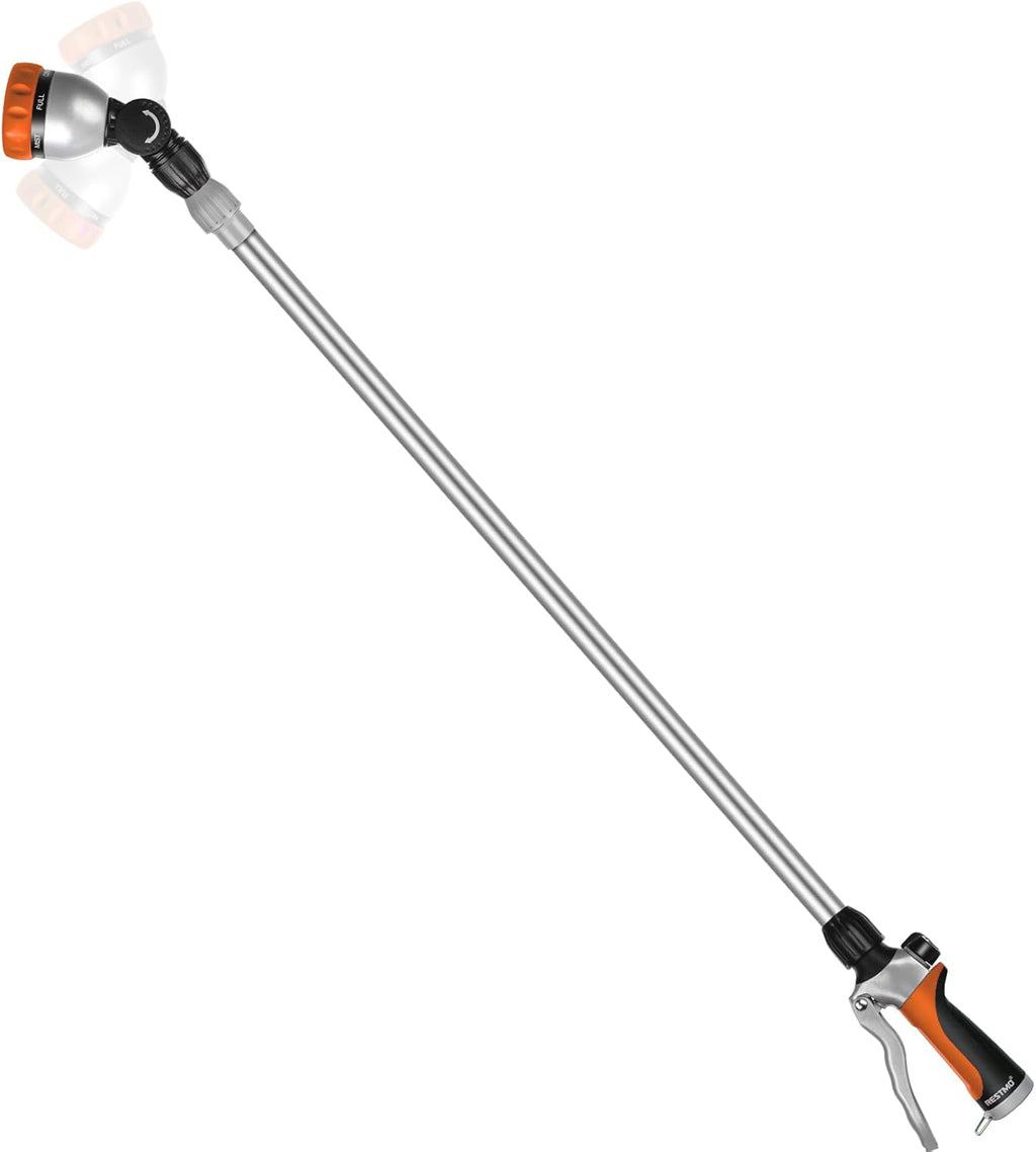 RESTMO Metal Watering Wand, 36”-60” Long Telescopic Tube | 180° Adjustable Ratcheting Head | 7 Spray Patterns | Flow Control, Perfect Garden Hose Sprayer to Water Hanging Baskets, Shrubs, Orange