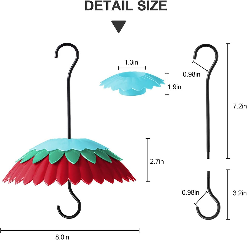 8" Bird Feeder Dome with Ant Moat, Skaithee 8" Bird Feeder Baffle with Ant Guard & Shepherd Hooks, Attract Hummingbirds & Anti Sun/Rain/Snow/Ants (Red 8 inches 20cm)