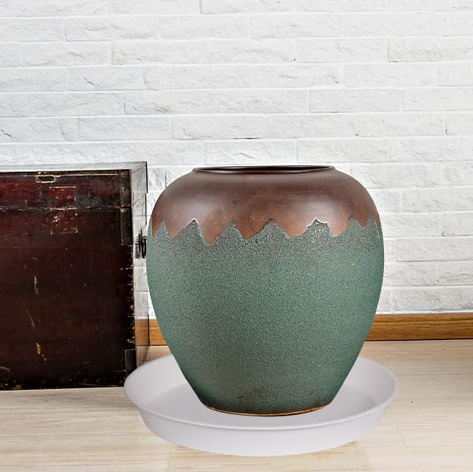 3 Pack of 26 inch Plant Saucer, 4.2" Depth Tray, Large Deep Garden Plastic Flower Planter Plant Trays for Indoors Outdoor Bath Bath (26", Creamy White)