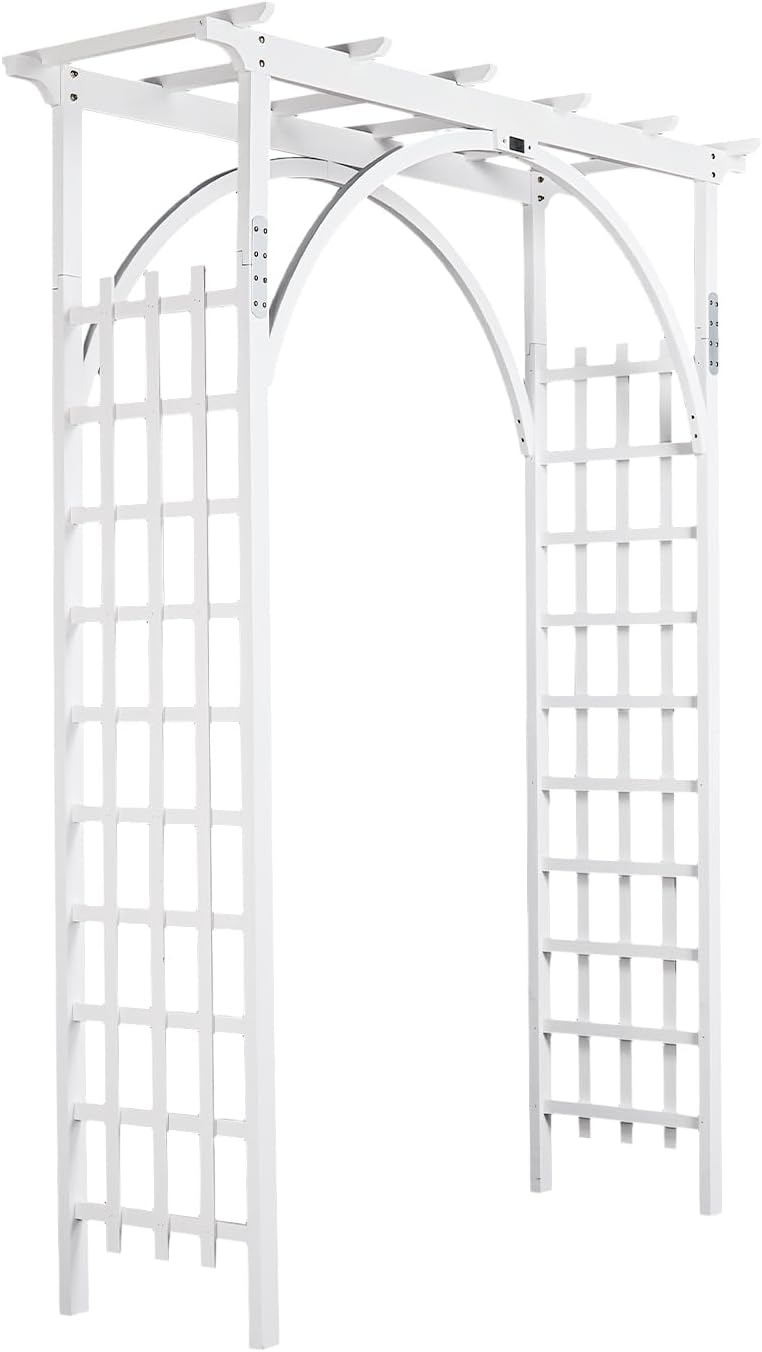 VINGLI 85in Wooden Arbor, Wedding Arch for Ceremony, Wood Trellis for Plant Climbing, Christmas Decor Pergola for Garden Backyard, Lawn (White)
