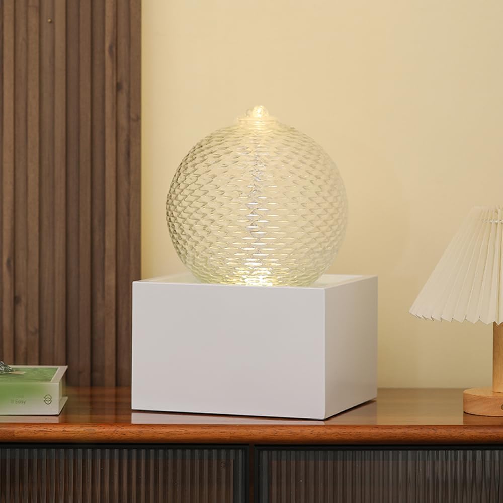 Indoor Water Feature Tabletop Ceramic Fountain Home Kitchen Office Decoration Modern Design Style (White Bigger Size)