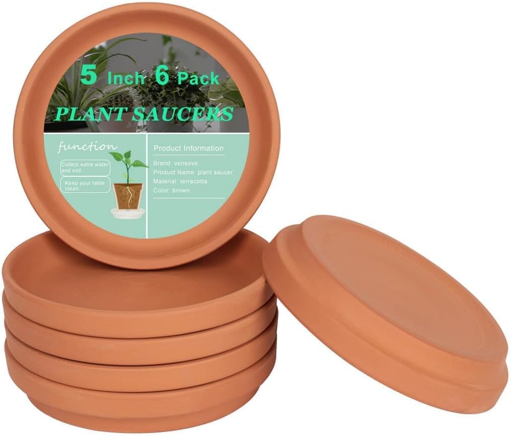 vensovo 5 Inch Terracotta Plant Saucer Pots Tray - 6 Pcs Round Planter Saucers for Indoor & Outdoor Plants, Small Clay Trays Perfect for 4 Inch 4.5 Inch 5 Inch Flower Pot