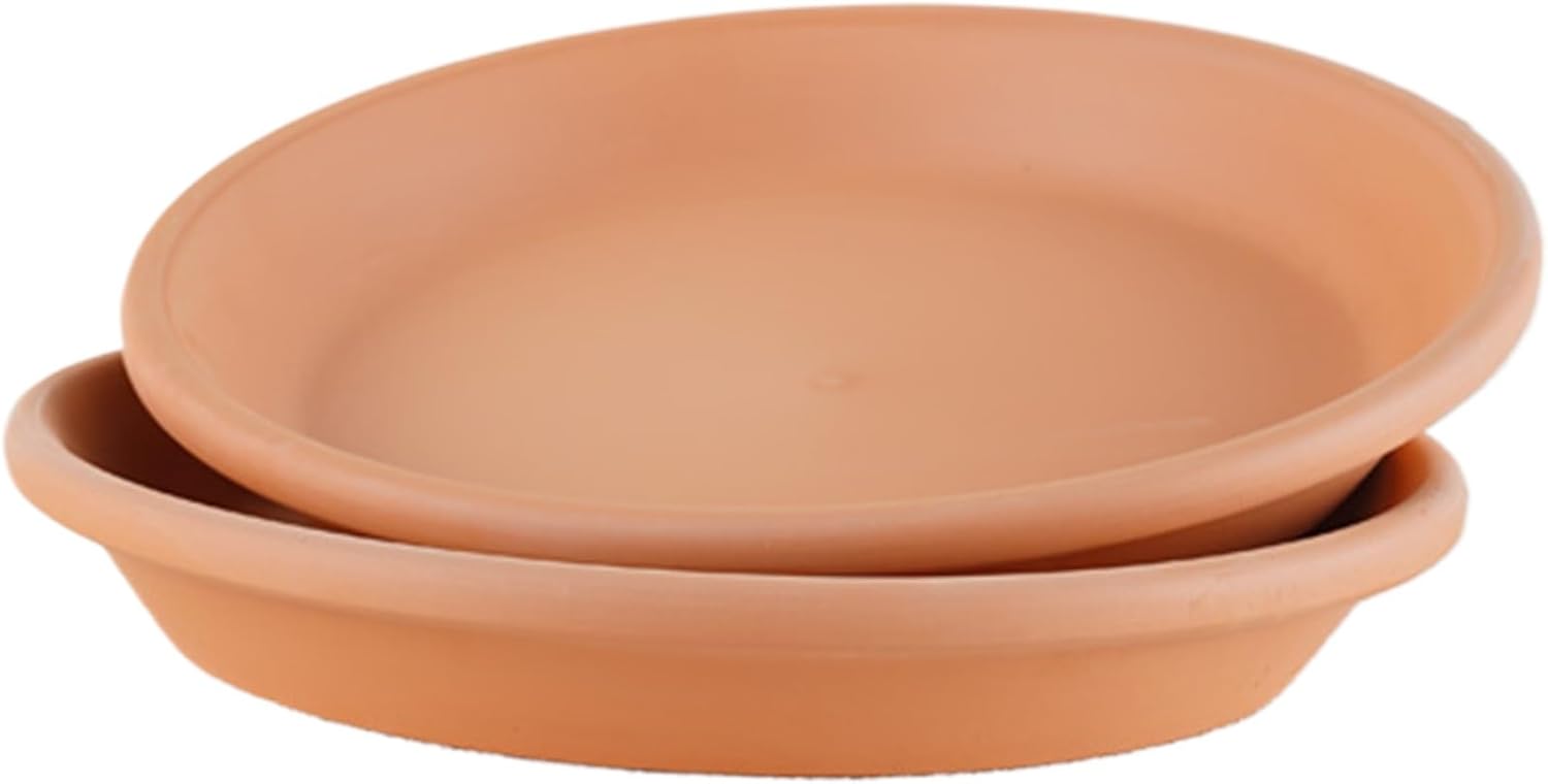 Fcacti 11 inch Large Terra Cotta Plant Saucers, Round Pot Drip Trays,Durable Thicker Clay Plant Tray Flower Pot Saucers for Outdoors Indoors Flower Pots and Planters,Pack of 2
