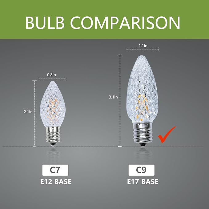 100Pack C9 Christmas LED Light Bulbs, Strawberry Replacement Bulb 2200K Warm White Shatterproof & Waterproof Outdoor String Light Bulbs, E17 Candelabra Base Edison Bulbs for Holiday Decoration