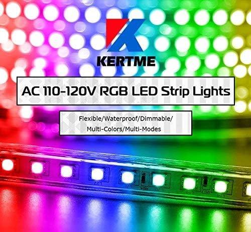 5050-60 Type AC 110-120V RGB LED Strip Lights, Flexible/Waterproof/Dimmable/Multi-Colors/Multi-Modes LED Rope Light + 24 Keys Remote for Home/Garden/Building Decoration (65.6ft/20m, RGB)