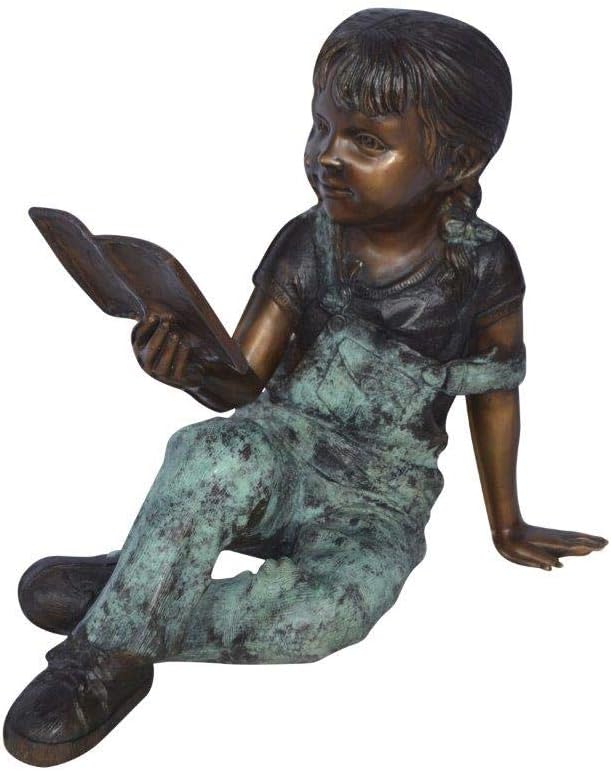 Young Girl Laying and Reading Book Bronze Statue - Size: 18" L x 9" W x 16" H.
