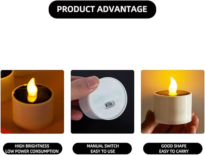 Solar Candle Lights,Flameless Candle Lights,Solar Rechargeable Tea Wax lamp,6 flameless Candle Light, Suitable for Wedding, Valentine's Day, Halloween, Christmas (Small Solar Candle)