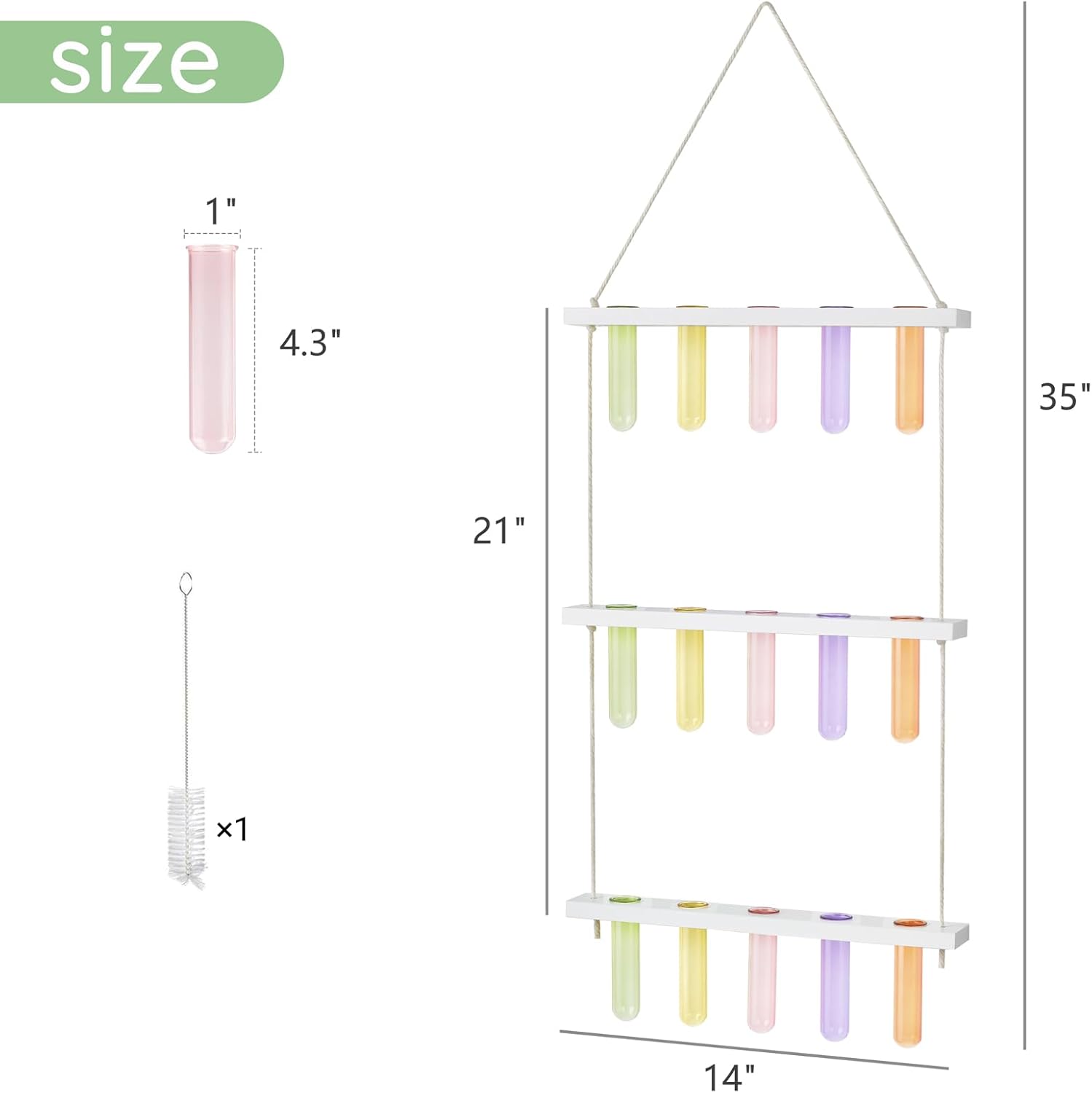 Mkono Plant Propagation Tubes, 3 Tiered Wall Hanging Terrarium with Wooden Stand Test Tube Flower Vase Glass Planter Stations Home Office Decor Plant Lover Gift, White
